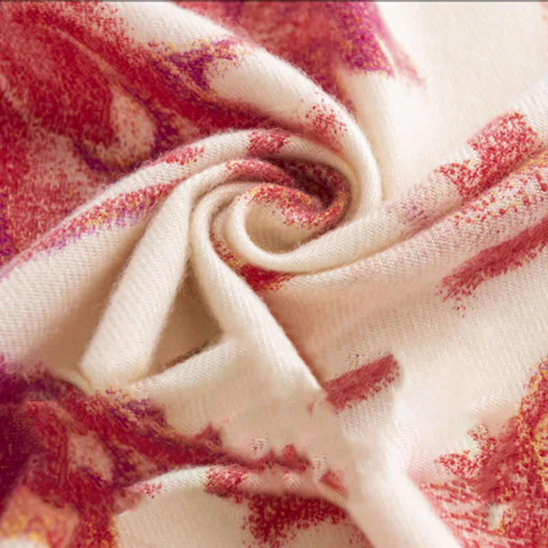 Buddha Stonesチベット赤花柄ショール 秋冬 ソフト 暖かい スカーフ ラップ - image 12