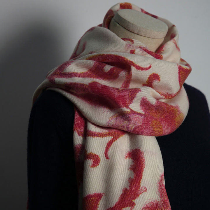 Buddha Stonesチベット赤花柄ショール 秋冬 ソフト 暖かい スカーフ ラップ - image 5
