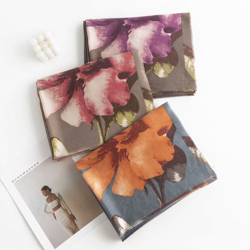 Buddha Stonesチベットショール 芸術的なスタイル ハイビスカス シリアカス プリント 秋冬 心地よい 暖かい スカーフ ラップ - image 1