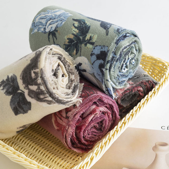 Buddha Stonesチベットショールガーデンスタイルローズフラワープリント秋冬ソフト暖かいスカーフラップ - image 12