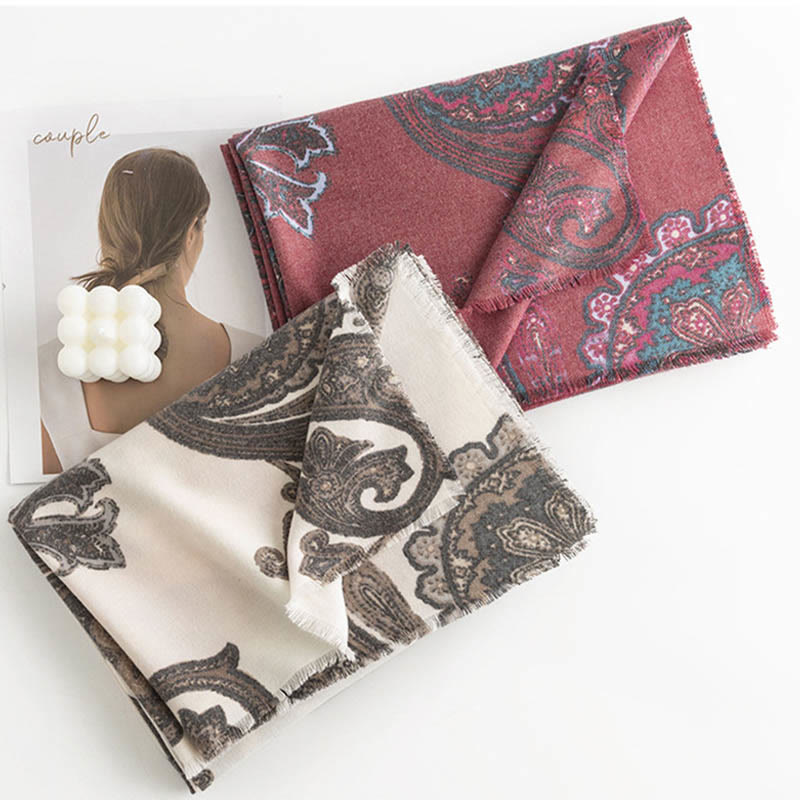 Buddha Stonesチベットペイズリープリントショール秋冬ソフト暖かいスカーフラップ - image 2