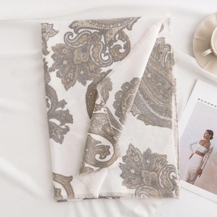 Buddha Stonesチベットペイズリープリントショール秋冬ソフト暖かいスカーフラップ - ホワイト 190×65cm - image 11