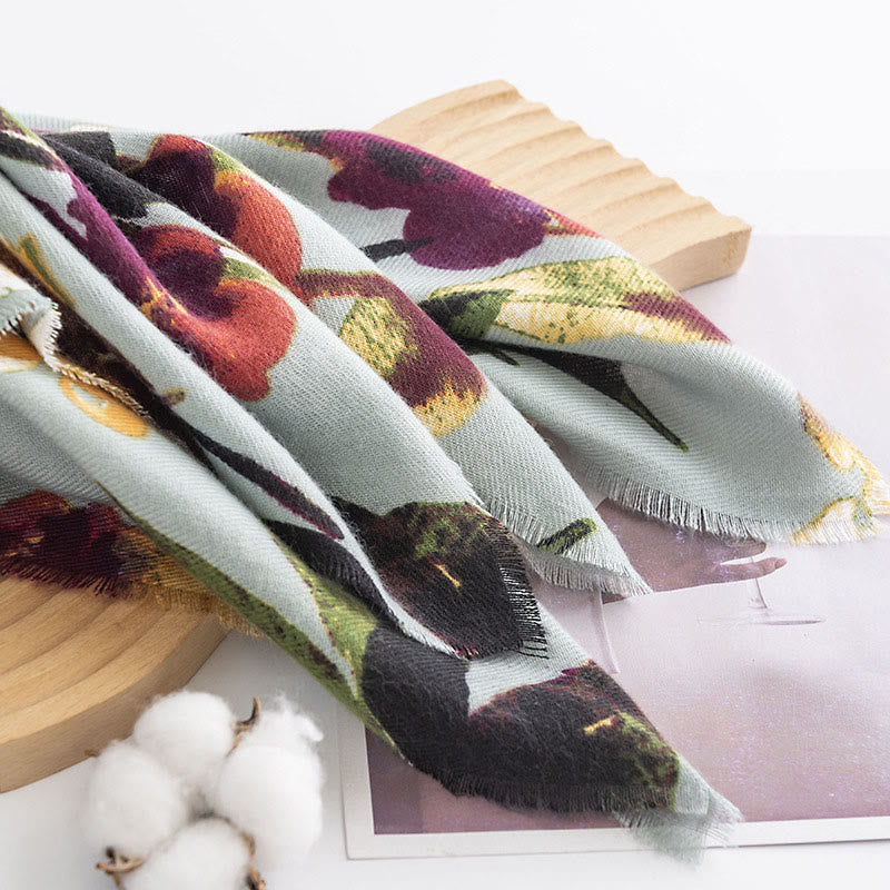 Buddha Stonesチベットのカラフルな蝶の花柄ショール秋冬ソフト暖かいスカーフラップ - image 4