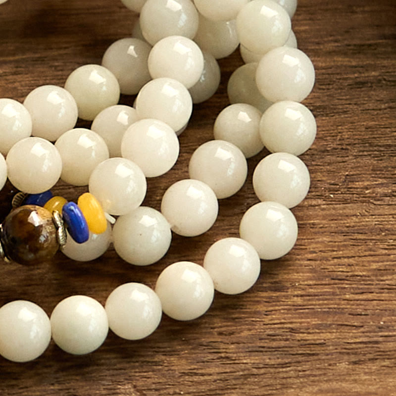 Buddha Stones 108 個入りマーラー数珠ビーズ 天然石 クォーツァイト 富と幸運ブレスレット - image 12