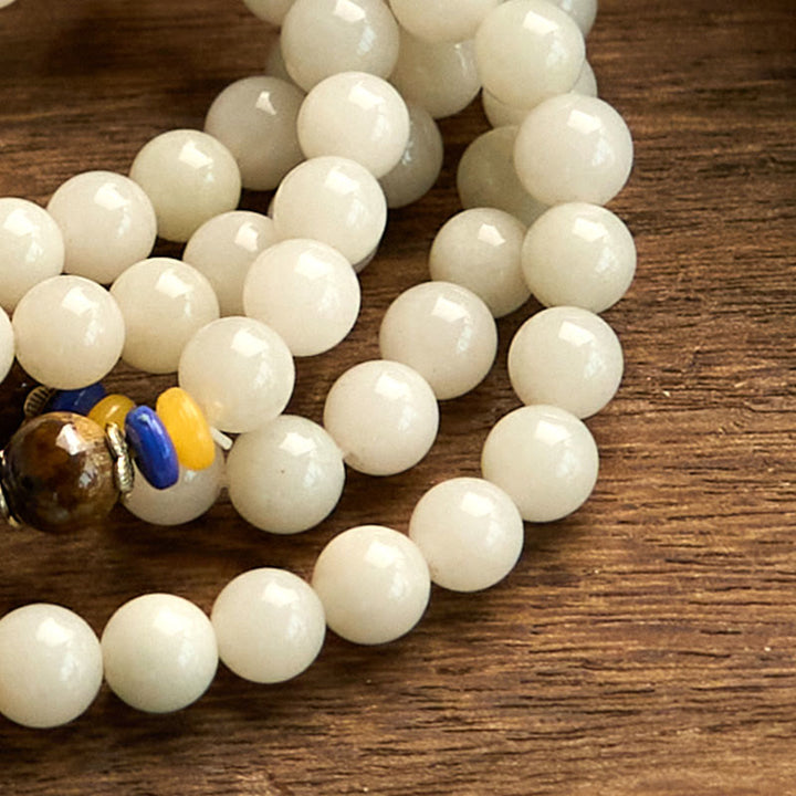 Buddha Stones 108 個入りマーラー数珠ビーズ 天然石 クォーツァイト 富と幸運ブレスレット - image 12