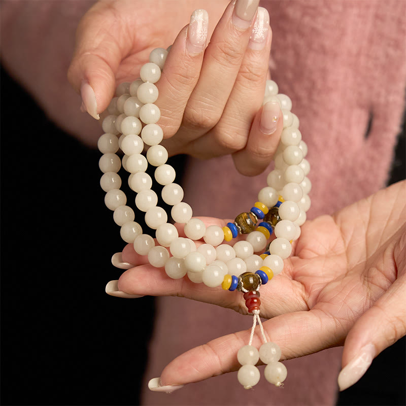 Buddha Stones 108 個入りマーラー数珠ビーズ 天然石 クォーツァイト 富と幸運ブレスレット - image 4
