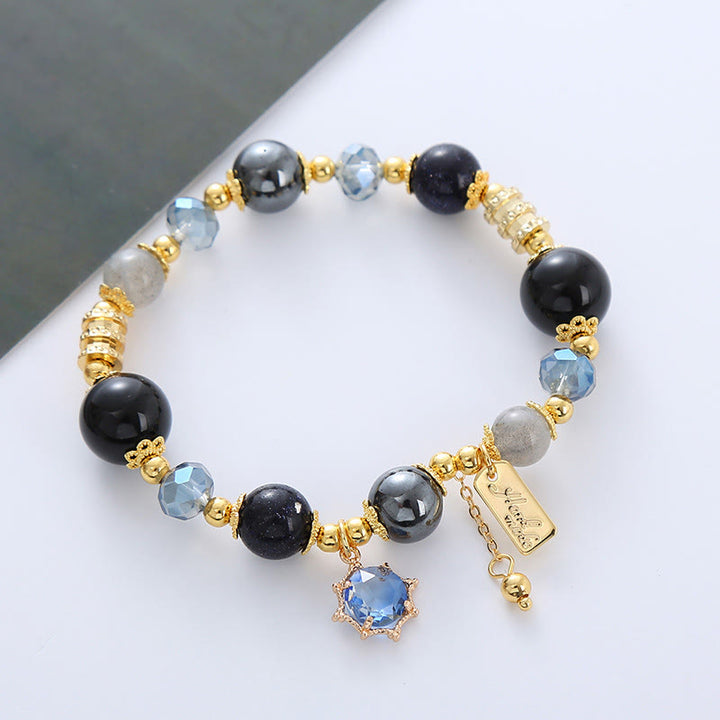 Buddha Stones天然黒曜石 ヘマタイト ブルーサンドストーン 強度ブレスレット