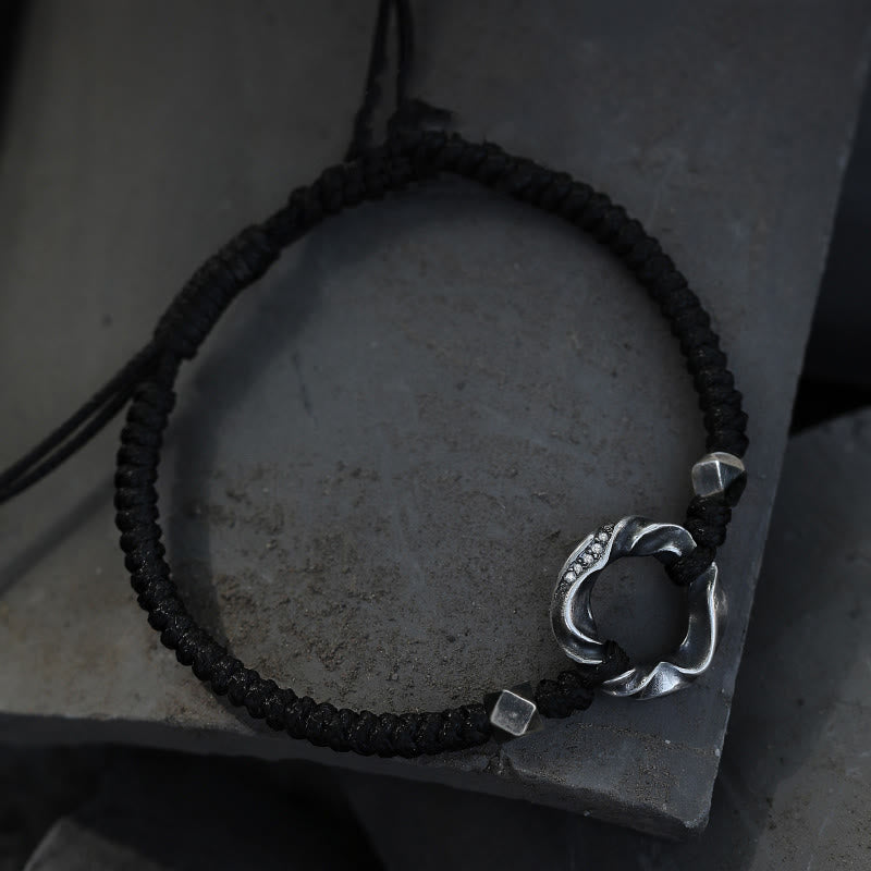 Buddha Stones999スターリングシルバー平和のお守りチャームブラックワックスロープ守護ブレスレット - image 1