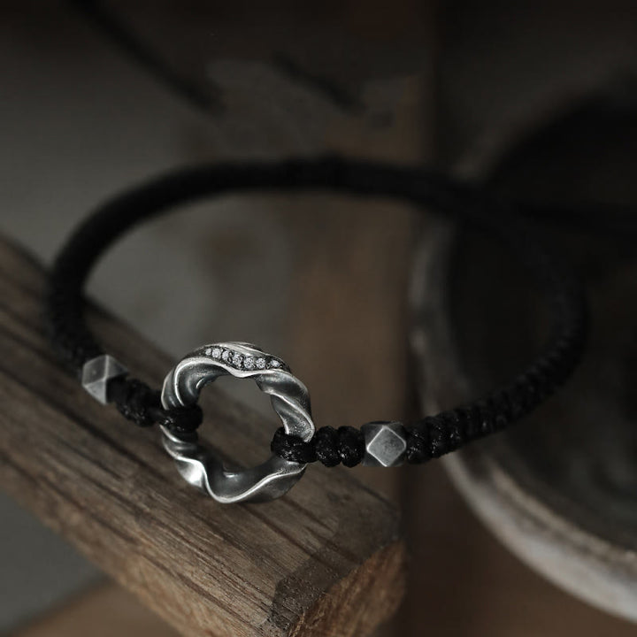 Buddha Stones999スターリングシルバー平和のお守りチャームブラックワックスロープ守護ブレスレット - image 3