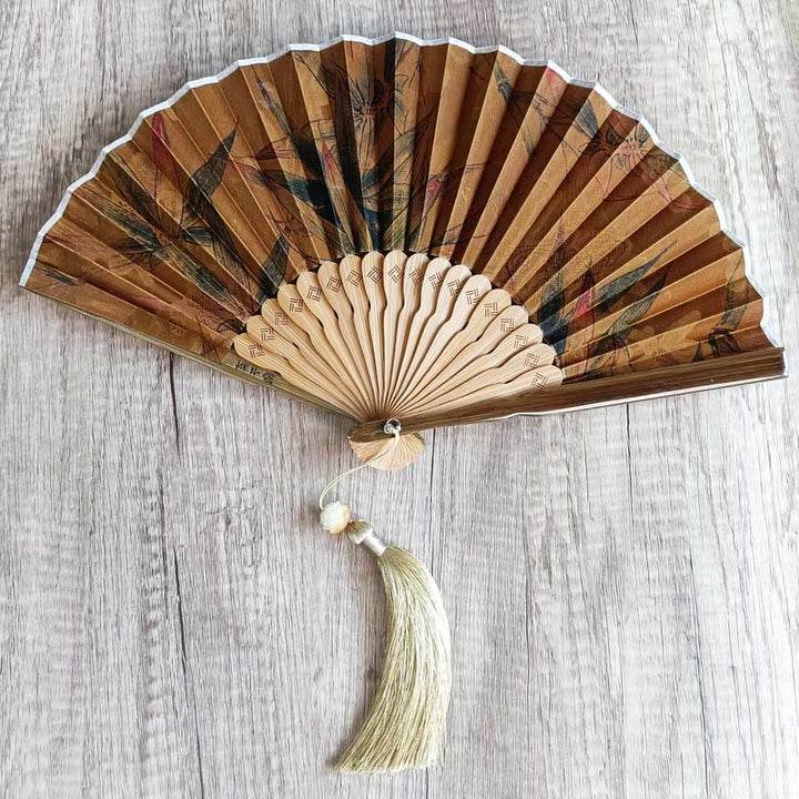 Buddha Stones、花、柿、竹の葉、翔雲社、シルク、手持ち竹扇子 - 竹の葉 21cm - image 12