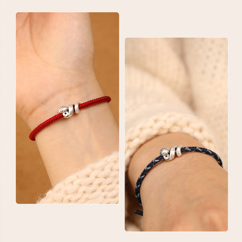 Buddha Stones999スターリングシルバー 蛇年 ハンドメイド銅貨守護編みブレスレット