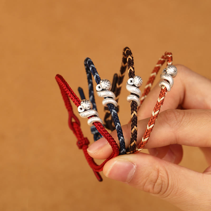 Buddha Stones999スターリングシルバー 蛇年 ハンドメイド銅貨守護編みブレスレット - image 1