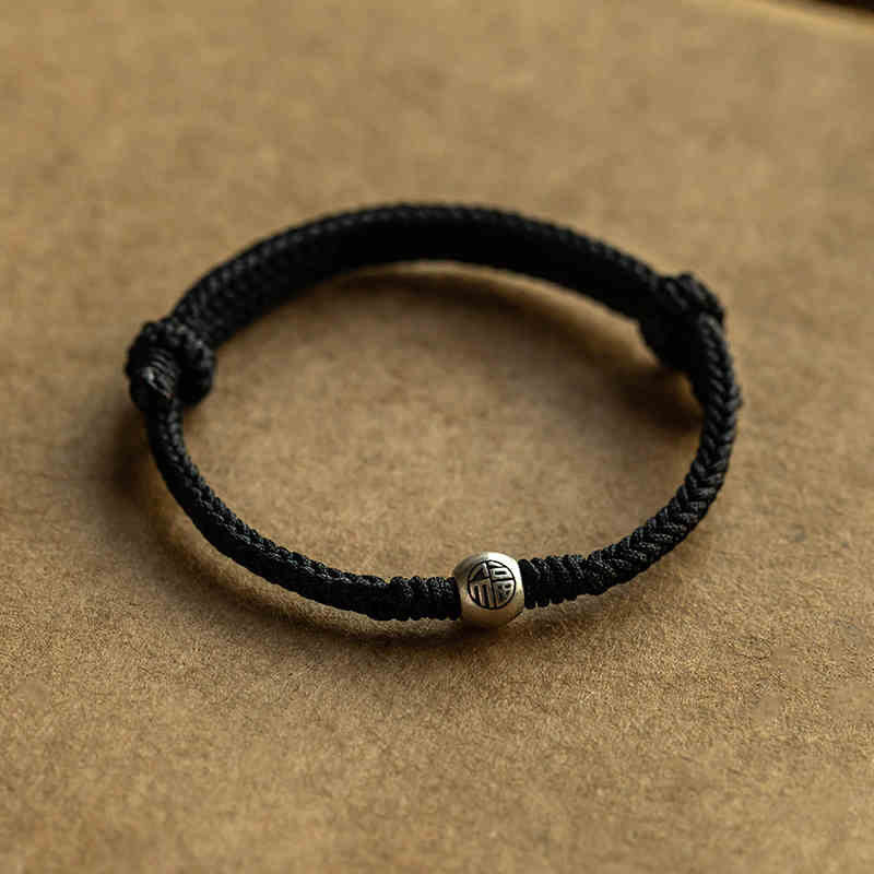Buddha Stonesハンドメイドストリング 925 スターリングシルバー フービーズ編み込みフォーチュンブレスレット