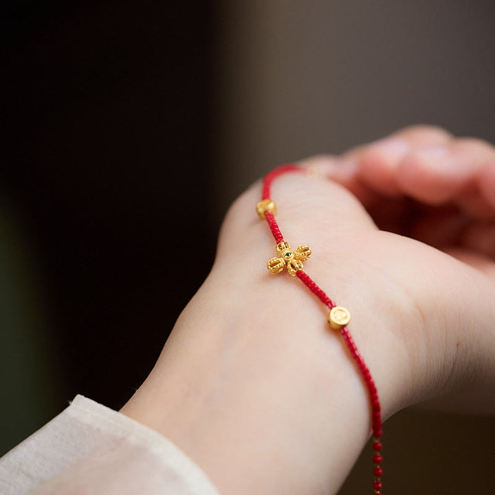 Buddha Stones24Kゴールドメッキ 925スターリングシルバー 劉里ガラスビーズ 貔貅 四つ葉のクローバー 喜びと幸福開運財運ブレスレット - image 3