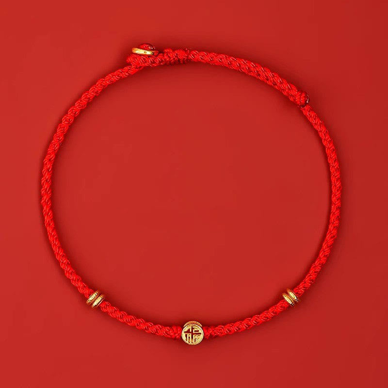 Buddha Stonesハンドメイド編み込み赤紐925スターリングシルバーフーキャラクター幸運ブレスレット - image 2
