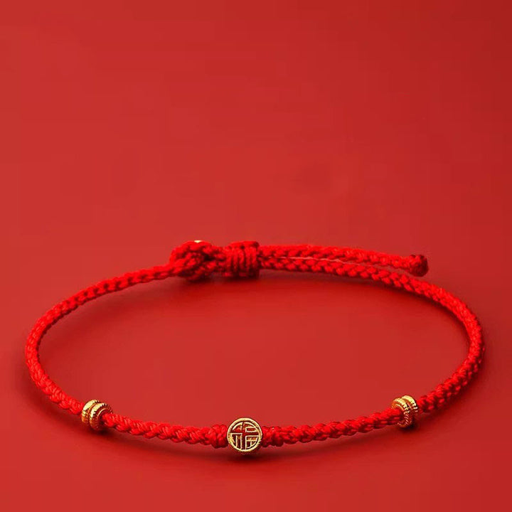 Buddha Stonesハンドメイド編み込みレッドストリング925スターリングシルバーフーキャラクター幸運ブレスレット