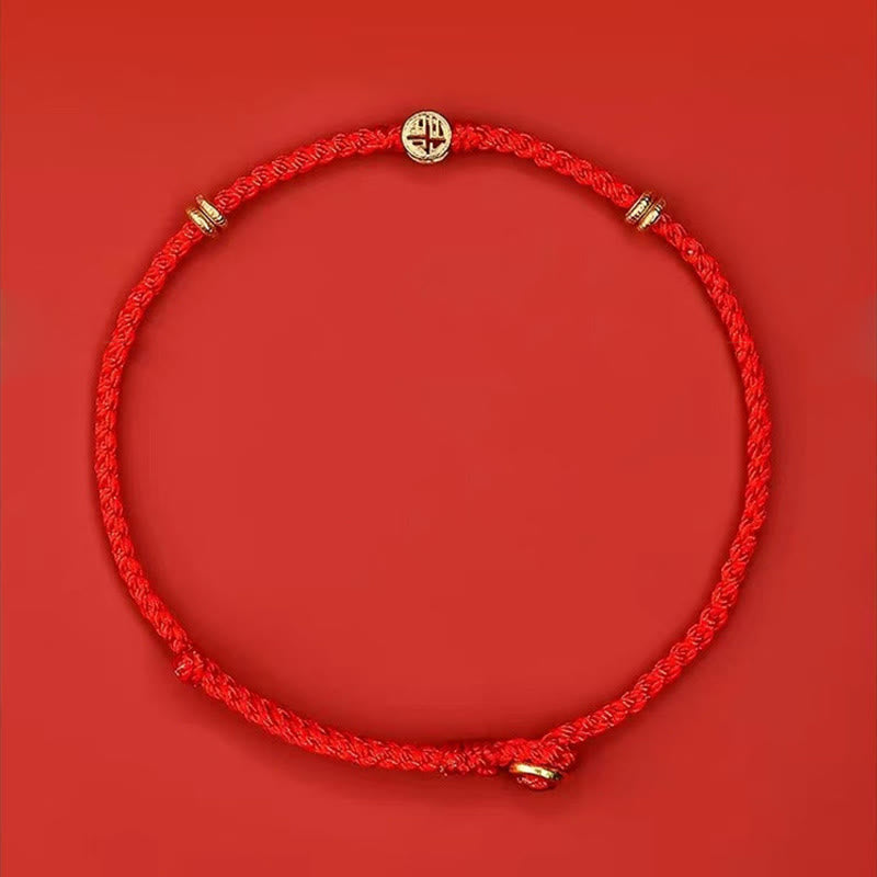 Buddha Stonesハンドメイド編み込み赤紐925スターリングシルバーフーキャラクター幸運ブレスレット - image 3