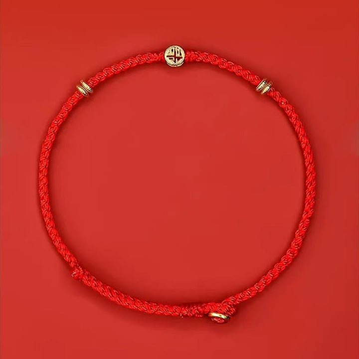 Buddha Stonesハンドメイド編み込み赤紐925スターリングシルバーフーキャラクター幸運ブレスレット - image 3