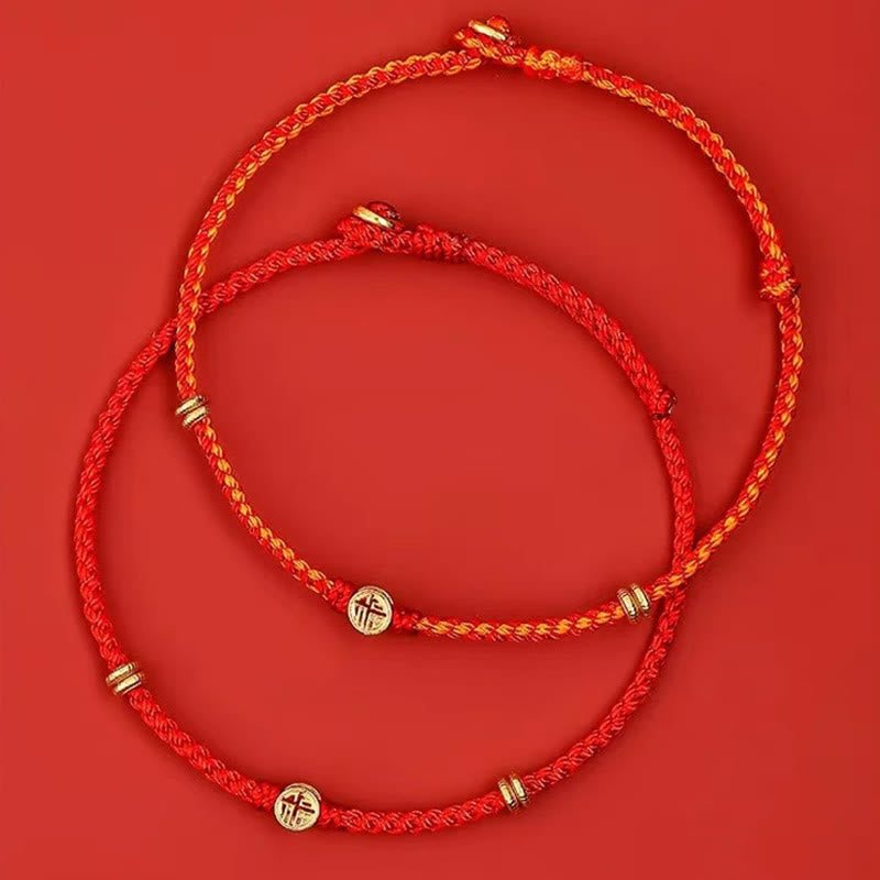 Buddha Stonesハンドメイド編み込み赤紐925スターリングシルバーフーキャラクター幸運ブレスレット - image 1