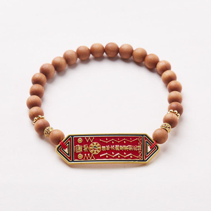 Buddha Stones白檀 木製ビーズ 金メッキ 銅 八卦 陰陽 漢字 ハーモニーブレスレット