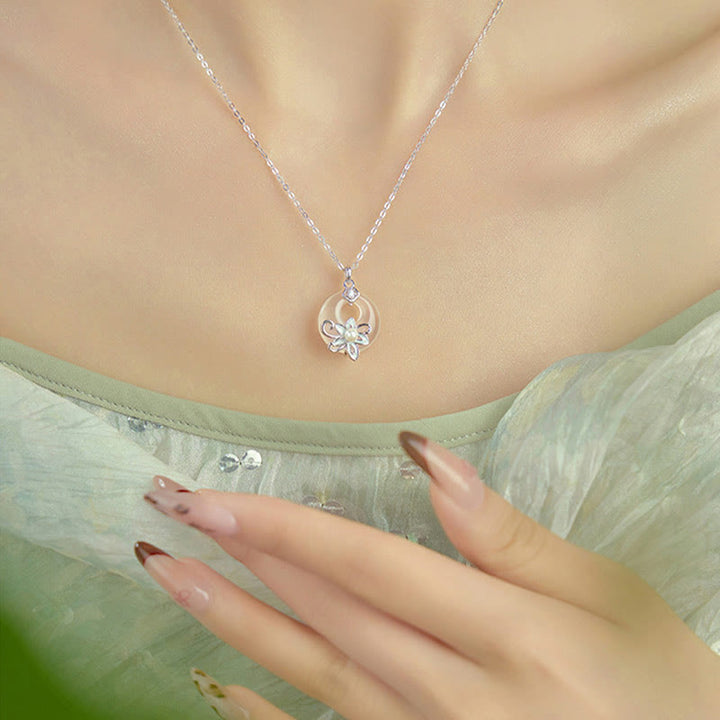 Buddha Stonesカルセドニー平和のお守りチャーム999スターリングシルバー ロータス ポジティブネックレスペンダント - image 9