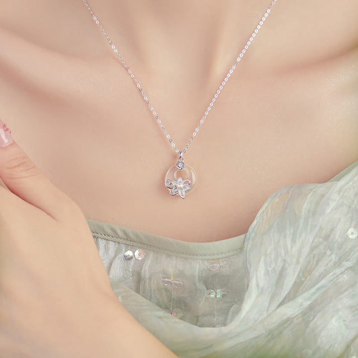 Buddha Stonesカルセドニー平和のお守りチャーム999スターリングシルバー ロータス ポジティブネックレスペンダント - image 12