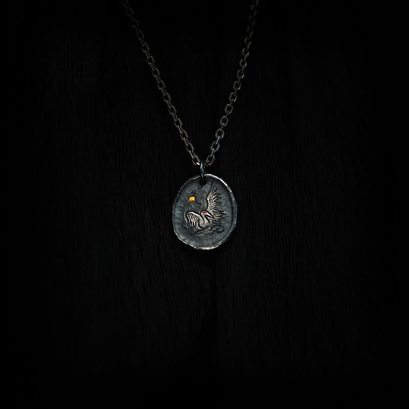 Buddha Stones999スターリングシルバー 24Kゴールド 鶴 吉兆 雲 バランスネックレス ペンダント - image 1