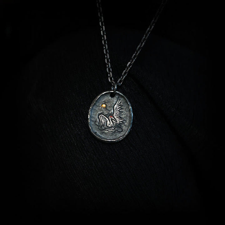 Buddha Stones999スターリングシルバー 24Kゴールド 鶴 吉兆 雲 バランスネックレス ペンダント - 999スターリングシルバーとシルバーチェーン - image 5