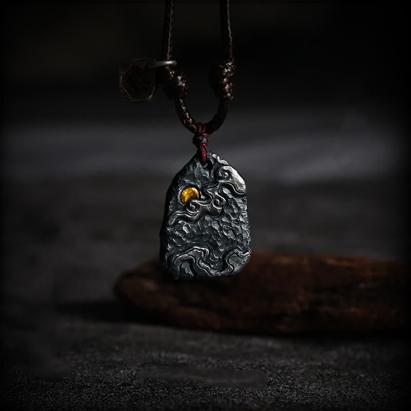 Buddha Stones999スターリングシルバー 24Kゴールド 吉兆雲守護ネックレスペンダント - 999スターリングシルバーワックスロープ - image 0