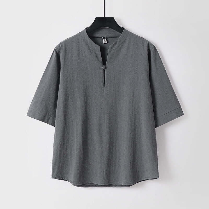 Buddha Stones無地 七分袖 ワンボタン メンズシャツ - グレー - US/UK/AU54、 EU64 (9XL) - image 2