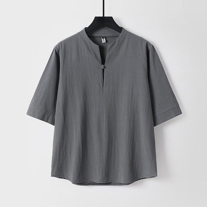 Buddha Stones無地 七分袖 ワンボタン メンズシャツ - グレー - US/UK/AU54、 EU64 (9XL) - image 2