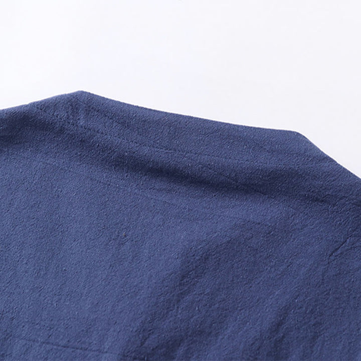 Buddha Stones無地 七分袖 ワンボタン コットンリネン メンズシャツ - image 9