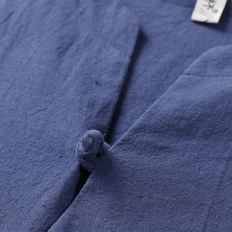 Buddha Stones無地 七分袖 ワンボタン コットンリネン メンズシャツ - image 10