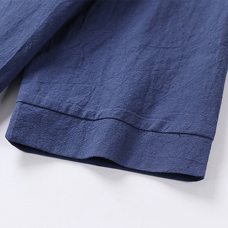 Buddha Stones無地 七分袖 ワンボタン コットンリネン メンズシャツ - image 11