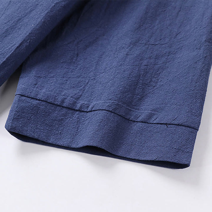 Buddha Stones無地 七分袖 ワンボタン コットンリネン メンズシャツ - image 11