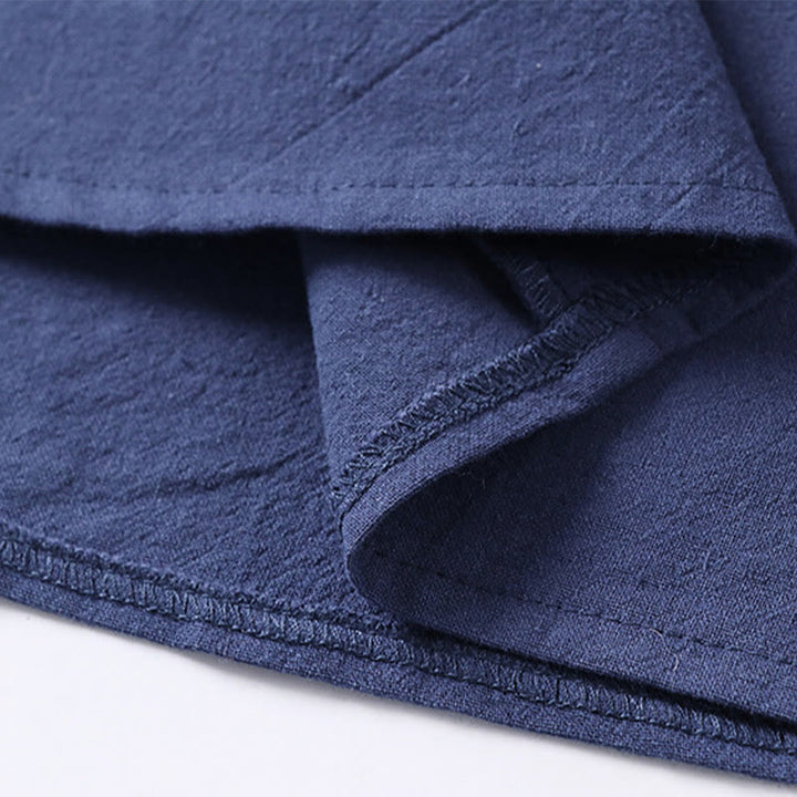 Buddha Stones無地 七分袖 ワンボタン コットンリネン メンズシャツ - image 12