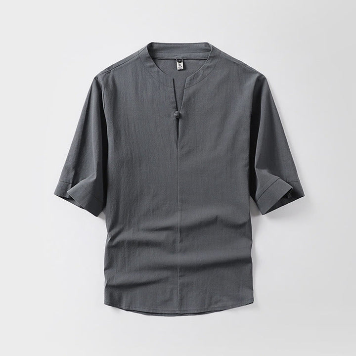 Buddha Stonesカジュアル 無地 ワンボタン 七分袖 コットンリネン メンズシャツ - グレー - US/UK/AU54、 EU64 (9XL) - image 0