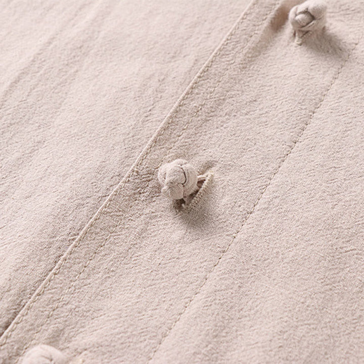 Buddha Stonesカジュアル 無地 七分袖 フロントボタン コットンリネン メンズシャツ ポケット付き - image 4