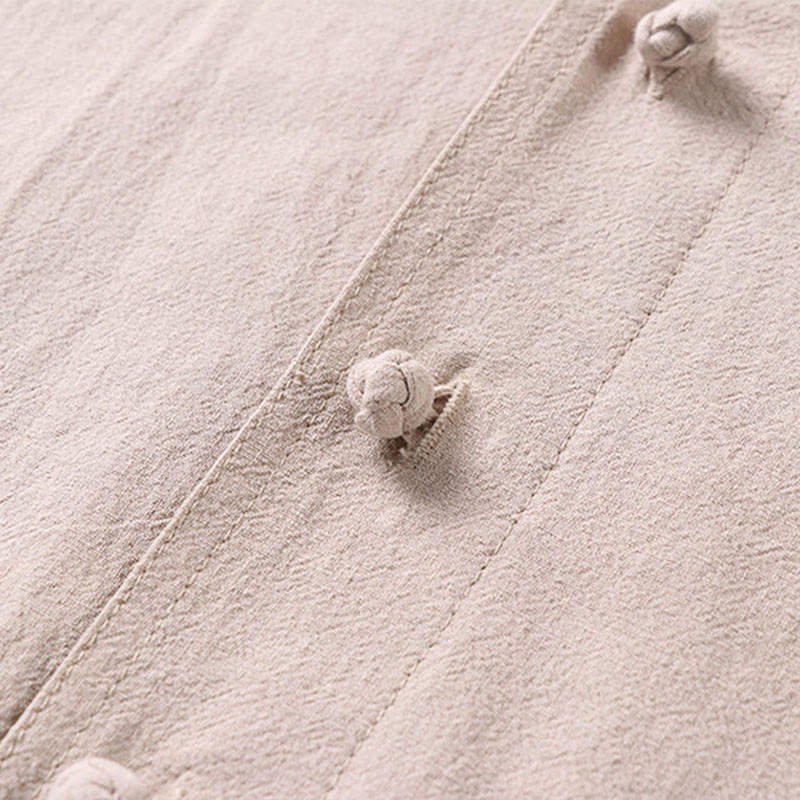 Buddha Stonesカジュアル 無地 七分袖 フロントボタン コットンリネン メンズシャツ ポケット付き - image 4