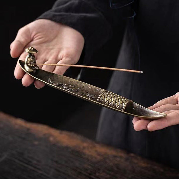 Buddha Stones漁師船 鯉 亜鉛合金 お香立て 癒し お香炉 装飾 - image 1