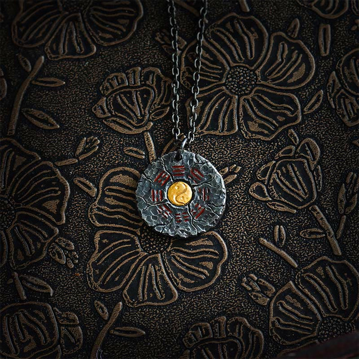 Buddha Stones999スターリングシルバー 24Kゴールド 八卦太極陰陽デザイン 山の幽霊 お金を使う ハーモニーネックレス ペンダント - 999スターリングシルバー＆チタンスチールチェーン - image 8