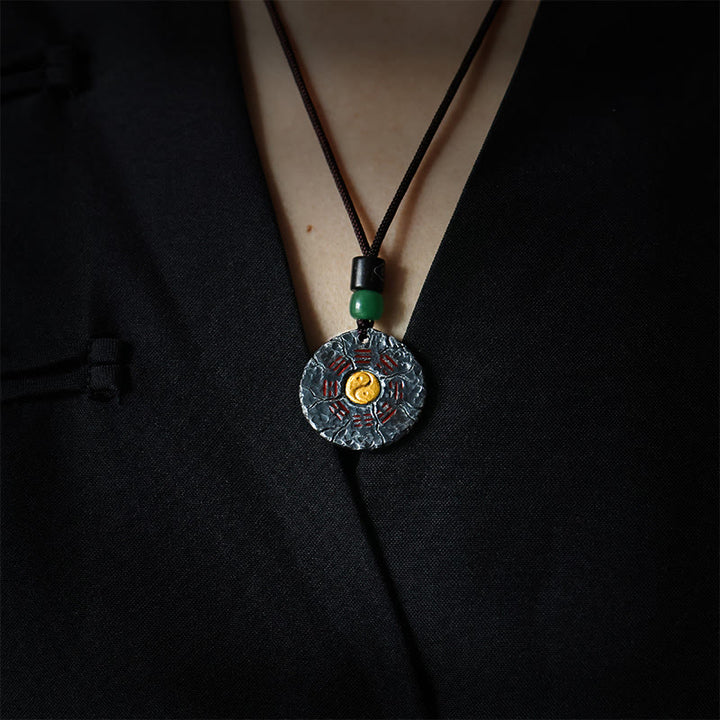Buddha Stones999スターリングシルバー 24Kゴールド 八卦太極陰陽デザイン 山の幽霊 お金を使う ハーモニーネックレス ペンダント - image 1