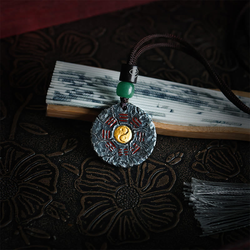 Buddha Stones999スターリングシルバー 24Kゴールド 八卦太極陰陽デザイン 山の幽霊 お金を使う ハーモニーネックレス ペンダント - image 2
