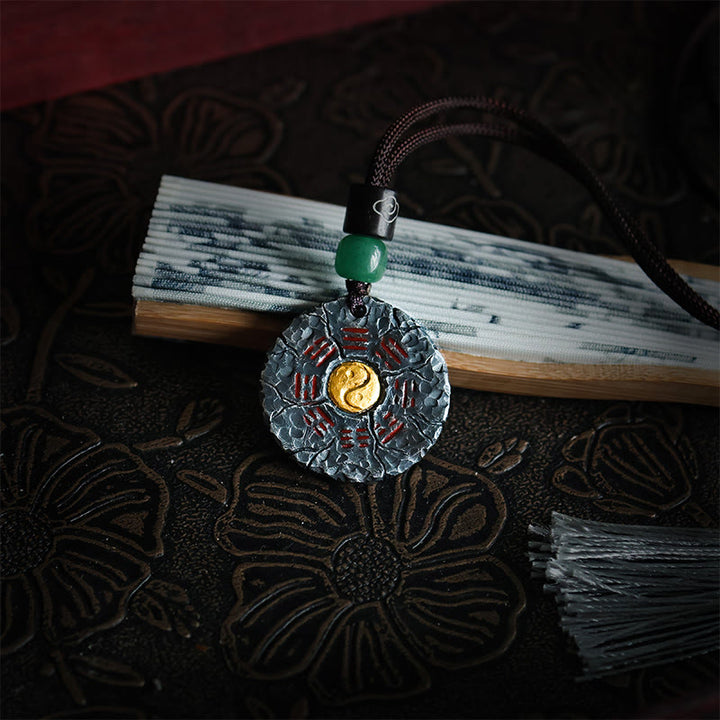 Buddha Stones999スターリングシルバー 24Kゴールド 八卦太極陰陽デザイン 山の幽霊 お金を使う ハーモニーネックレス ペンダント - image 2