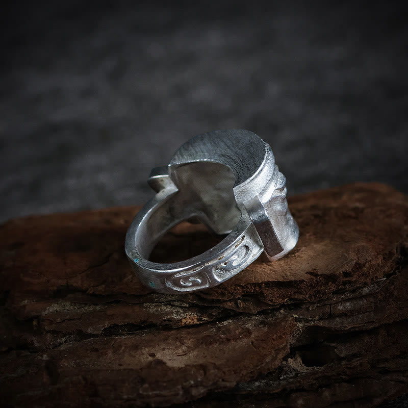 Buddha Stones999スターリングシルバーハンドキャスティング三星堆マスク保護リング - image 4