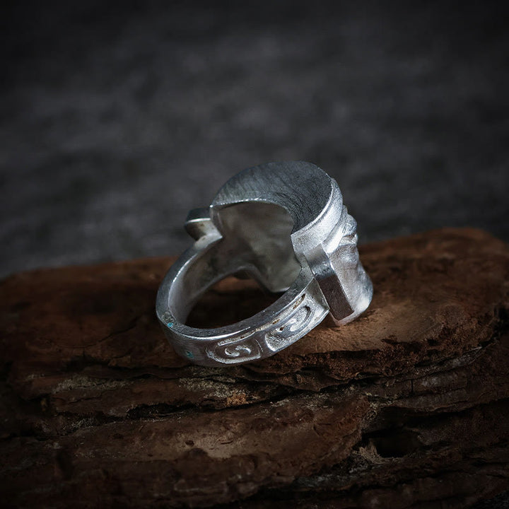 Buddha Stones999スターリングシルバーハンドキャスティング三星堆マスク保護リング - image 4