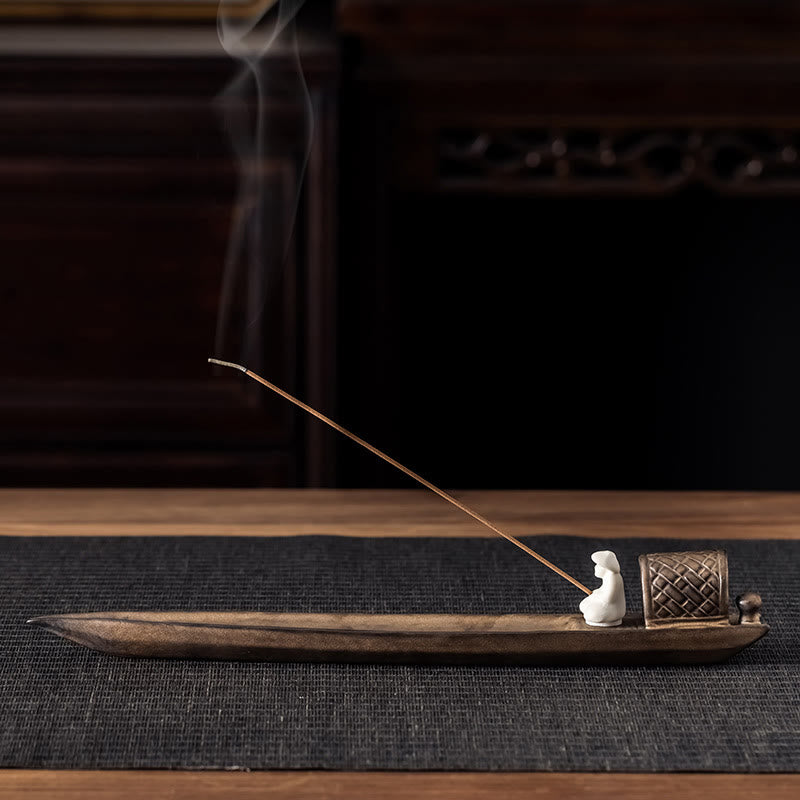 Buddha Stones漁師 禅 癒し ブラウン 陶器 スティック 香炉 装飾 - 30.5×3.5×4.2cm - image 0