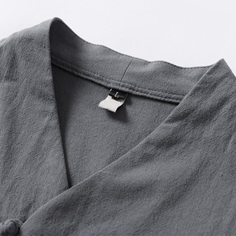 Buddha Stonesカジュアル 無地 2つボタン Vネック 七分袖 コットン メンズシャツ - image 6