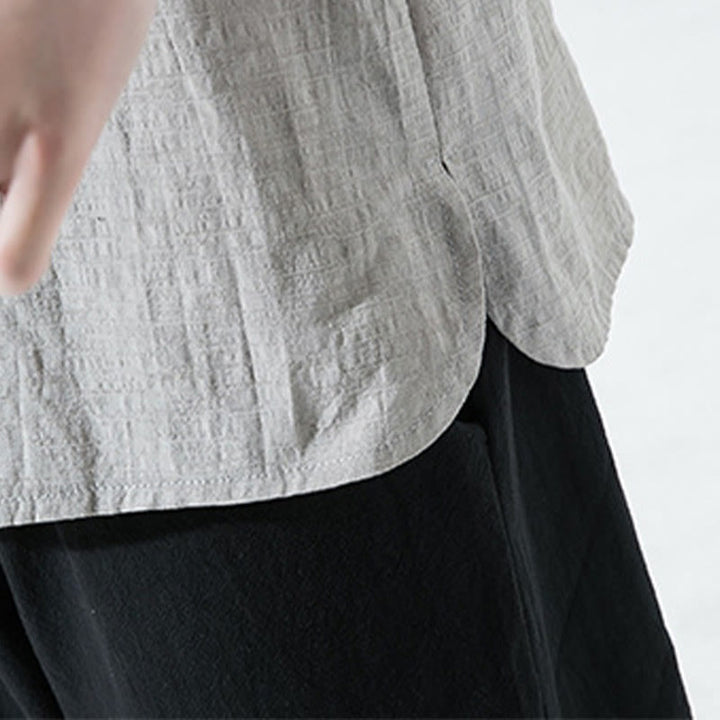 Buddha Stonesカジュアル 無地 2つボタン Vネック 七分袖 コットンリネン メンズシャツ - image 10