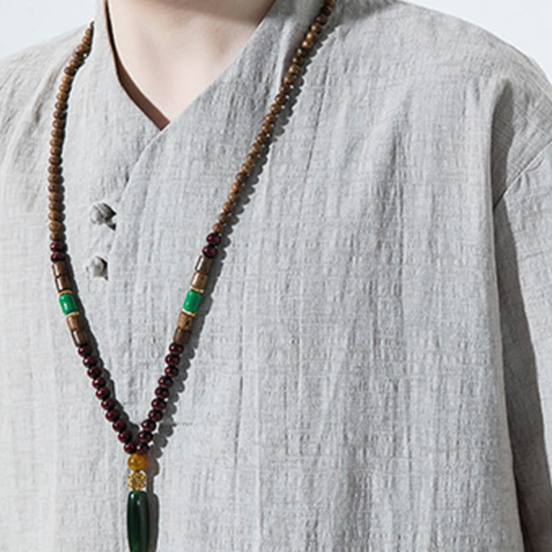 Buddha Stonesカジュアル 無地 2つボタン Vネック 七分袖 コットンリネン メンズシャツ - image 9